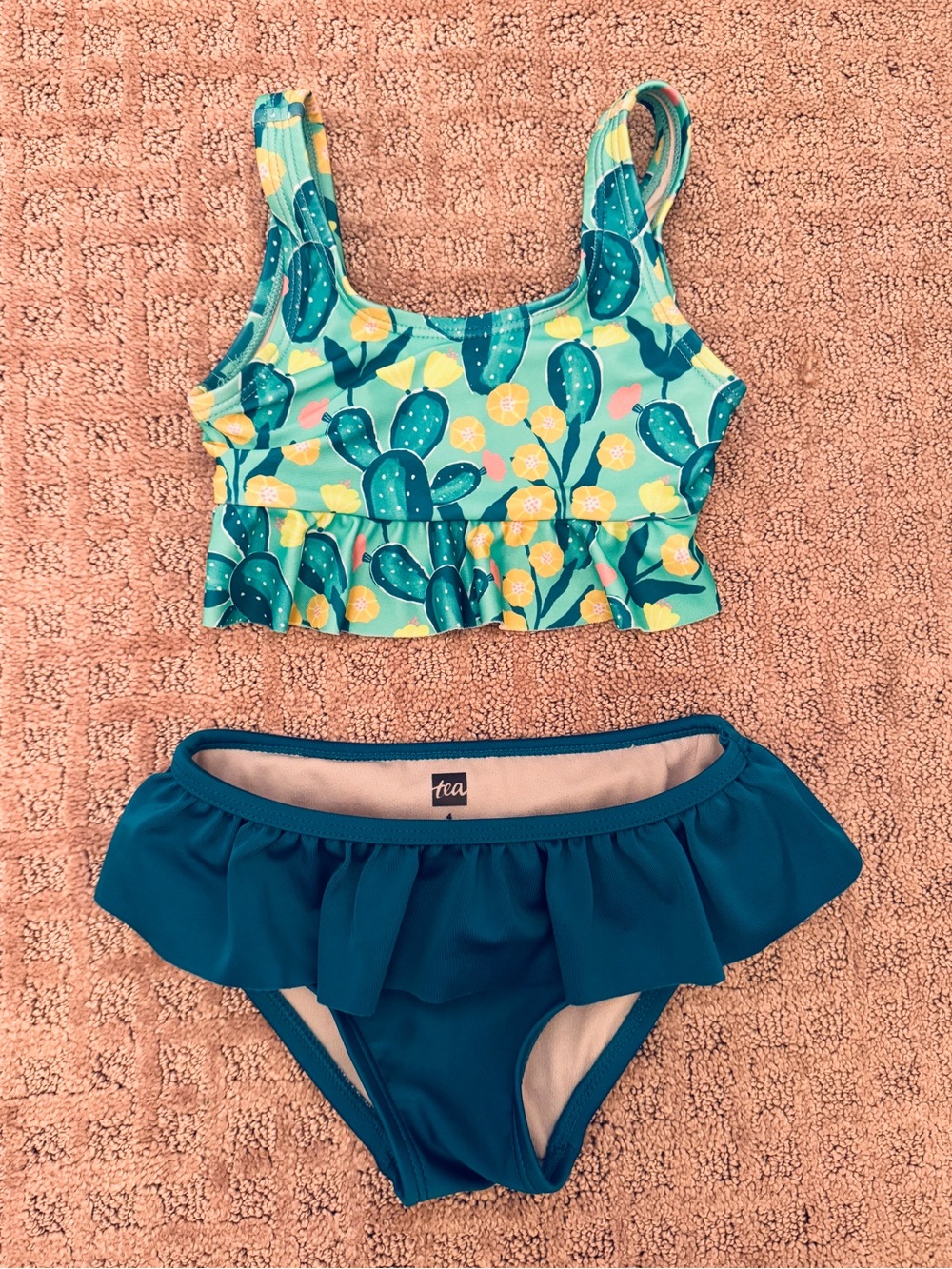 Tea Collection Girls' Teal Cactus Ruffle Two-Piece Swimsuit